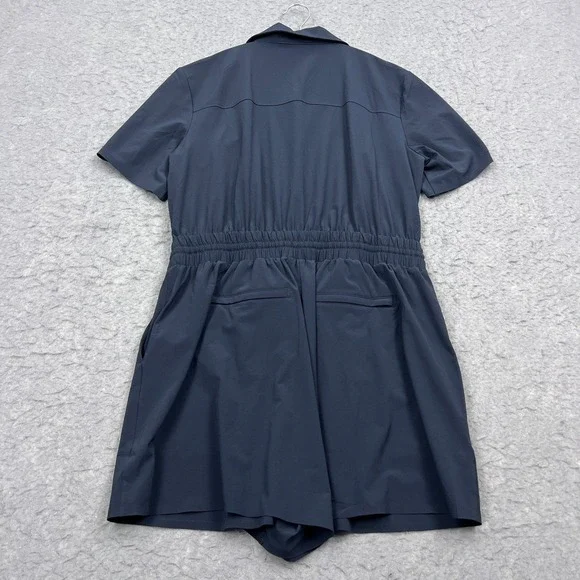 Athleta Avenue Romper Women's Medium Blue Lightweight Drawstring Stretch‎ Preppy - Picture 8 of 10